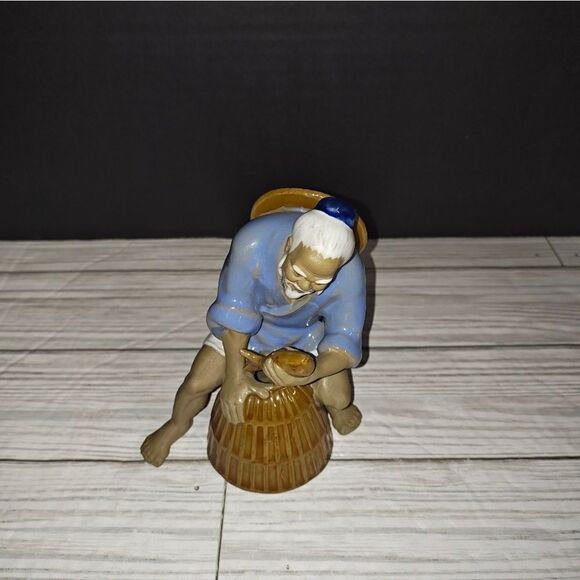 Vintage Chinese Shiwan Mudman Pottery Figurine Collectible Home Decor Signed - Picture 1 of 10